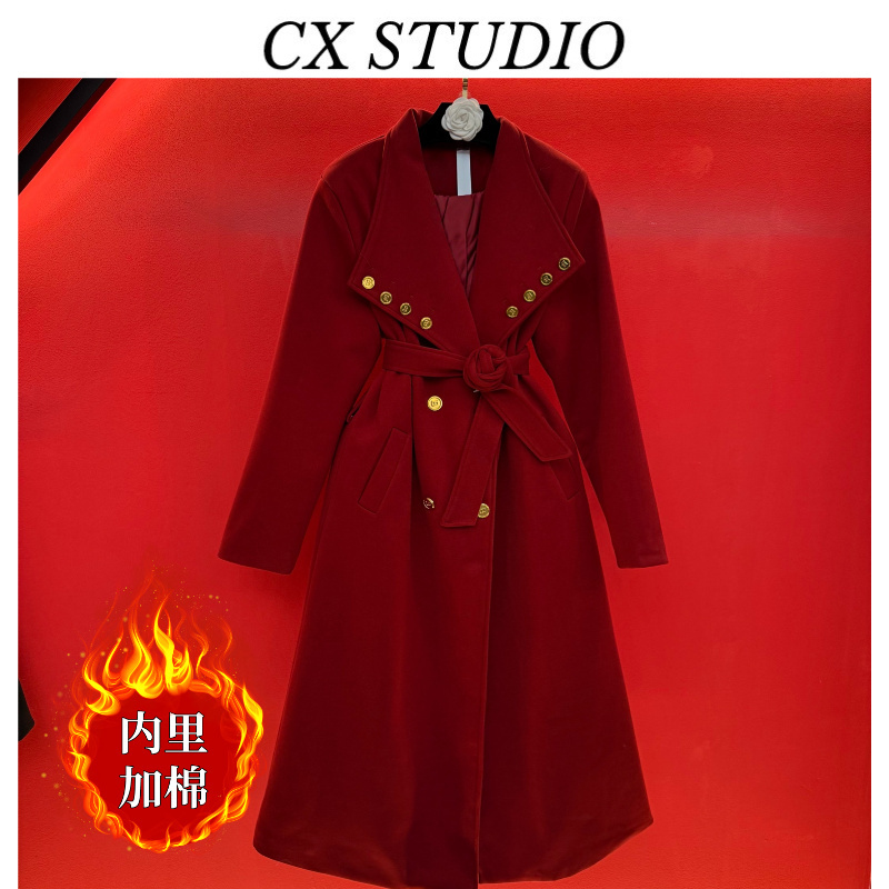 [黑色/红色]经典收腰轻奢时尚棉服(定制女装) G8017