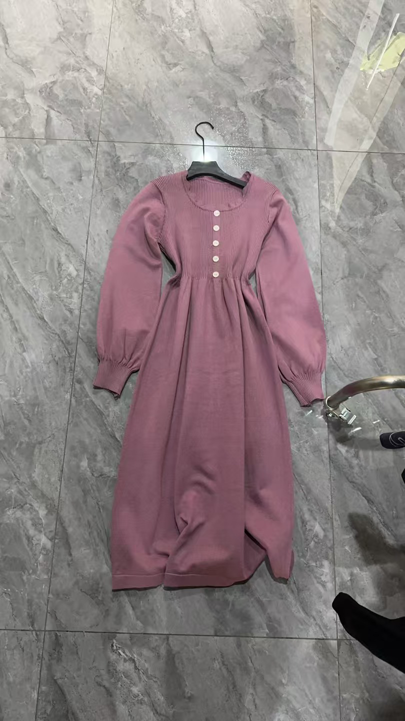 秋冬针织连衣裙法式修身收腰过膝长款气质毛衣裙