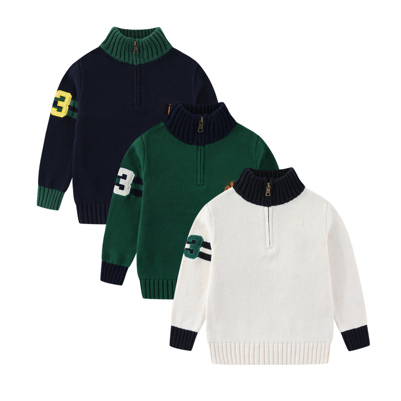 128儿童半拉链款纯棉针织毛衣