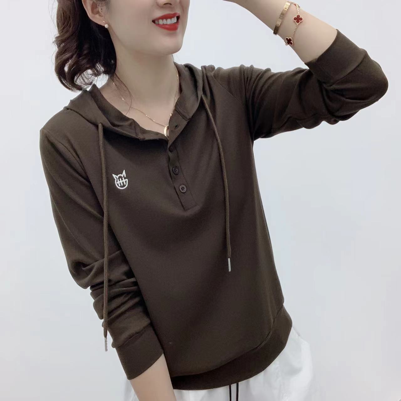 女长袖连帽薄款纯色字母长袖卫衣韩版减龄春季早秋