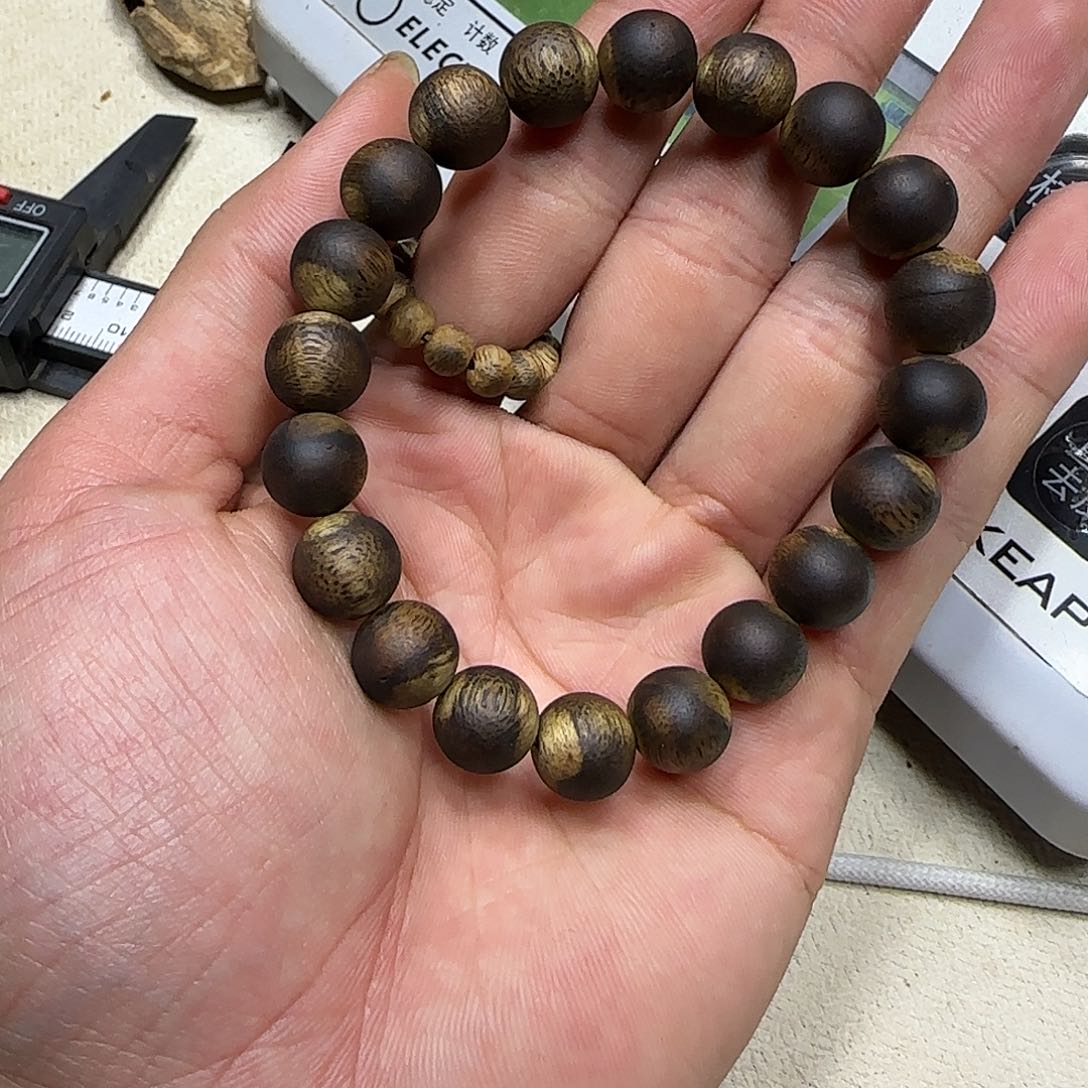 沉香沉香碎屑奇楠沉香圆珠单圈1.0-10花