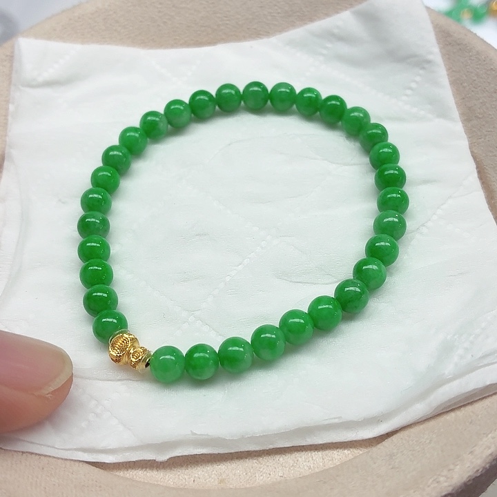 小***学翡翠18K金镶嵌手链天然缅甸翡翠A货卡5.5