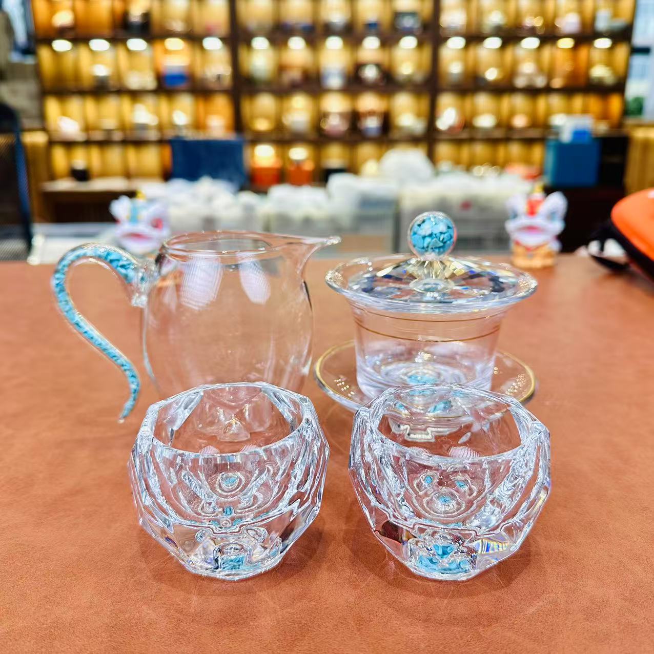 ZH1497-绿松石水晶一盖碗两杯+公道杯轻奢创意