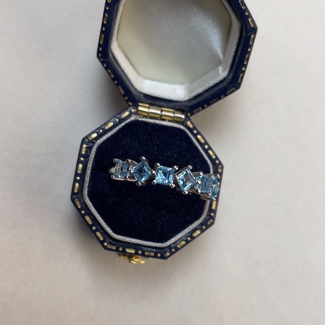 戒指银S925镶嵌托帕石排戒