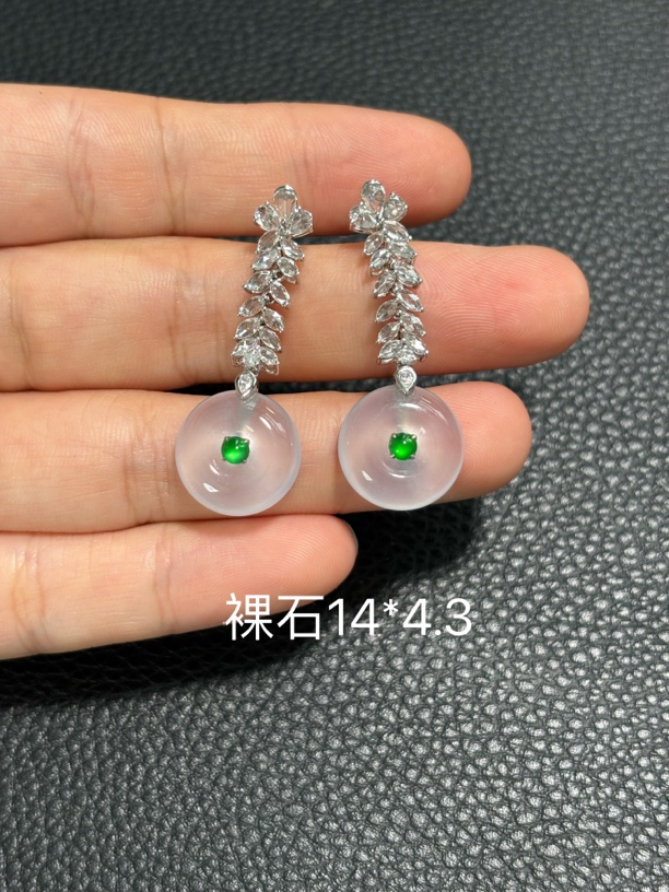 天然缅甸翡翠18k金镶嵌平安扣耳坠