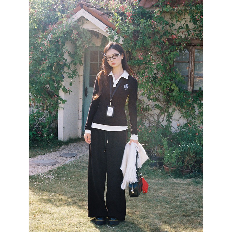 weekendhub撞色百搭长袖打底衫黑色24301C008B