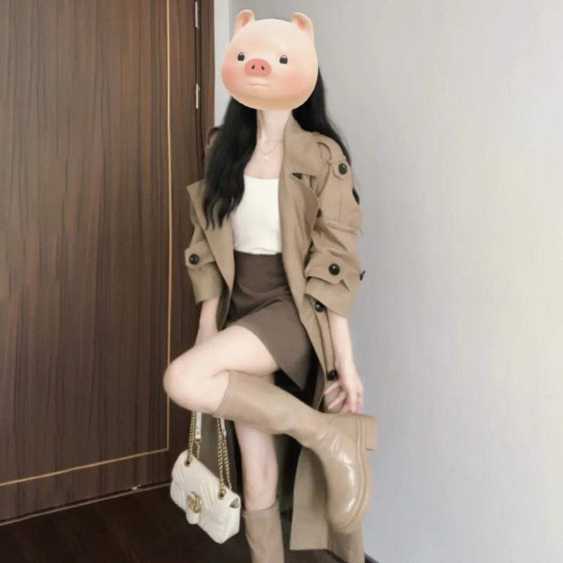 早春卡其色长款风衣外套女春秋季2025新款小个子气质休闲宽松外搭