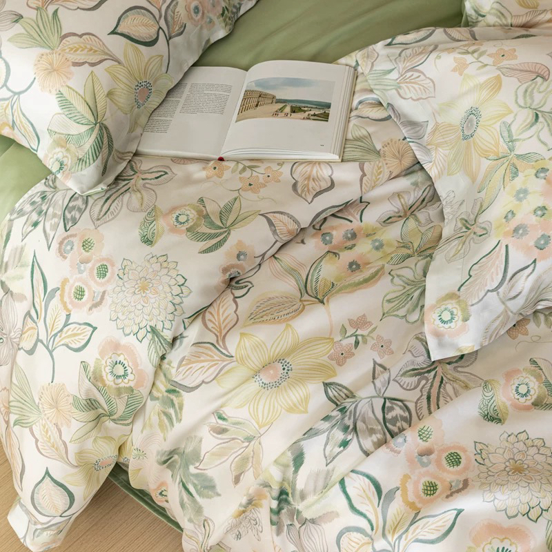 《小银》冰柔鸢尾-绿全棉四件套