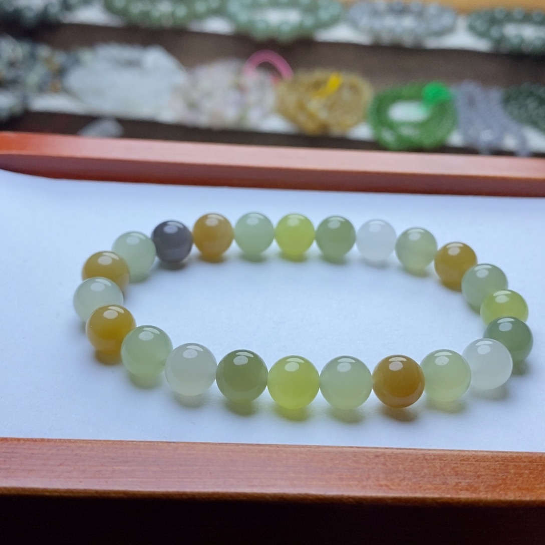 手链未镶嵌和田玉8mm多宝圆珠