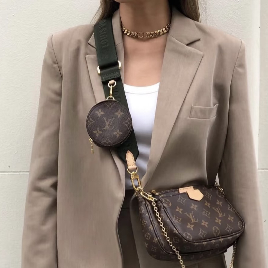 95新 LouisVuitton/路易威登 Lv 老花五合一绿肩带全套971768