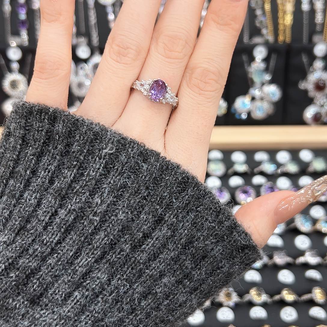 紫晶戒指银S925镶嵌戒指