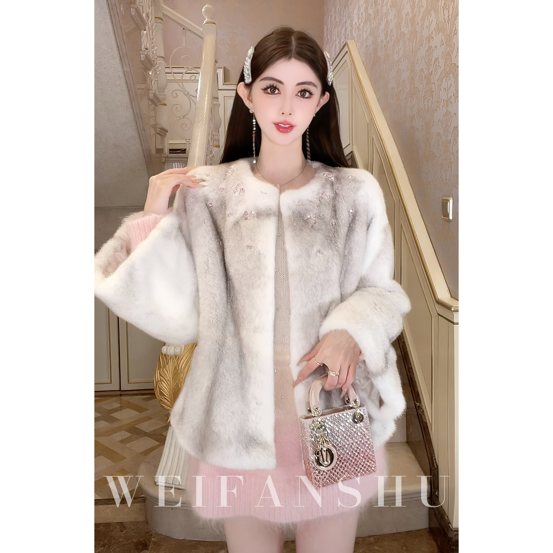 WEIFANSHU/魏凡舒【西洋茶会】秋冬新款高级感贵气水貂外套红人上新