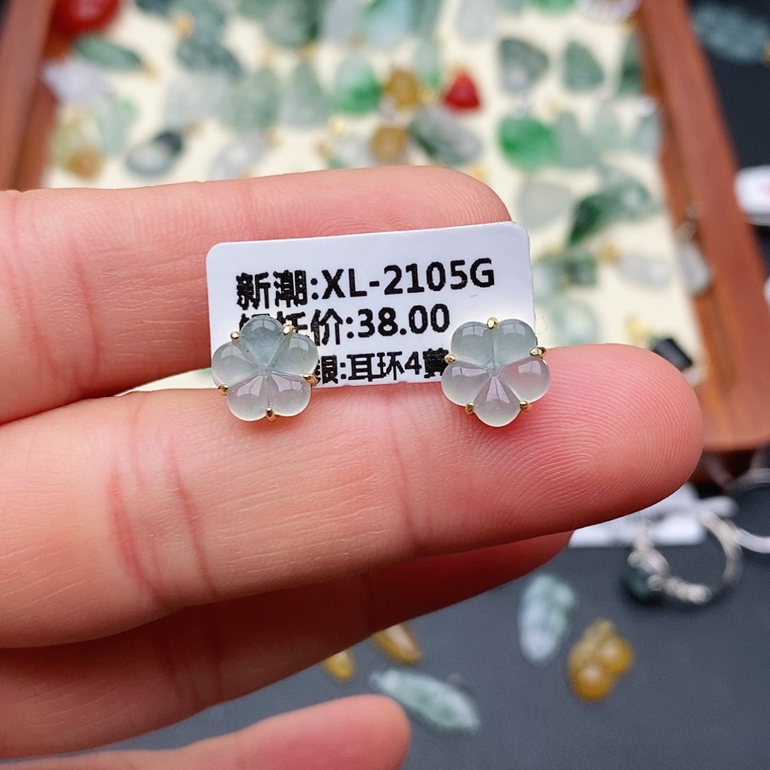 翡翠耳饰银S925镶嵌耳钉
