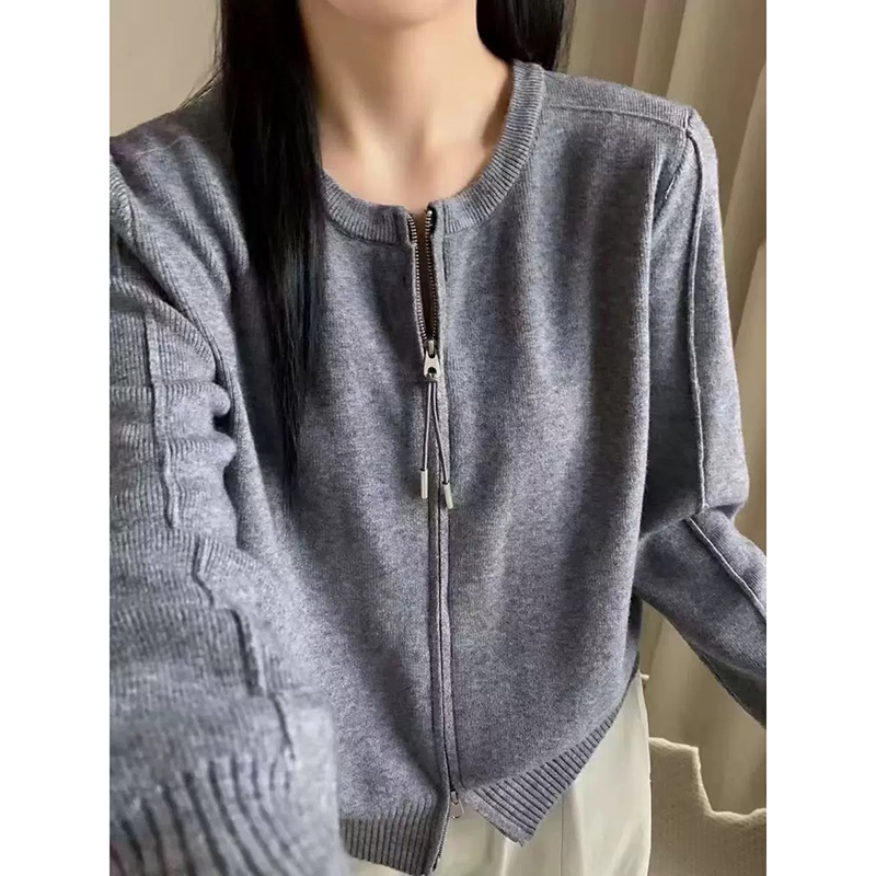 【高级灰】3886开衫外套超柔软高品质圆领针织上衣