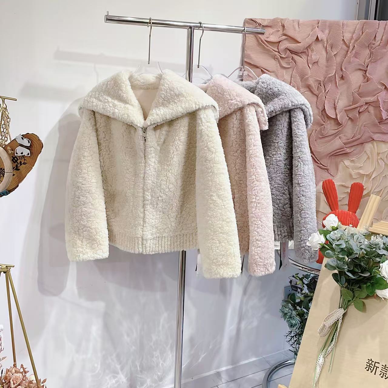 闺蜜精品122908【芙雪】海军领拉链毛毛外套