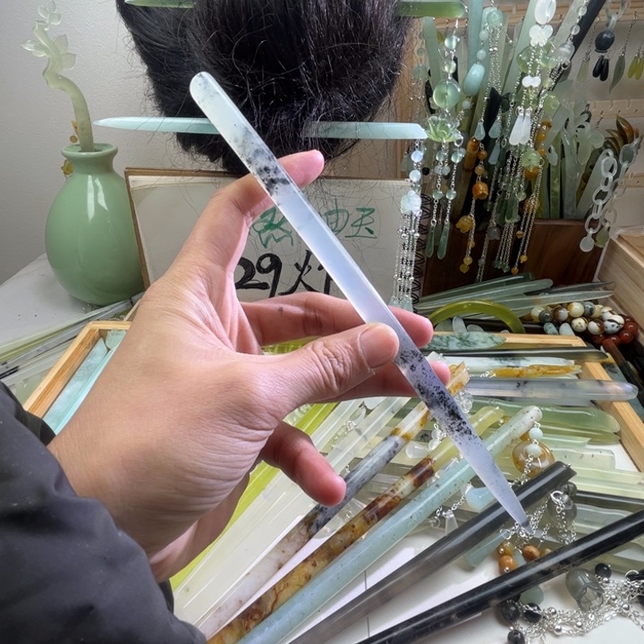 蛇纹石玉发饰未镶嵌长度20.5