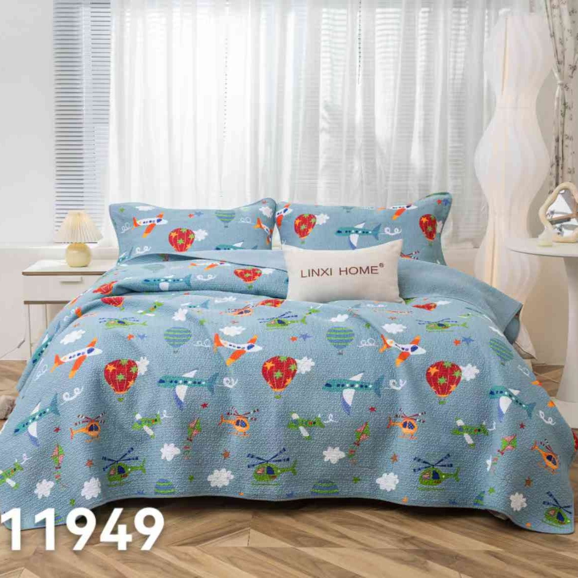 密绗床盖三件套纯棉面料，填充棉花，双面花色，双面可用，平整，透气