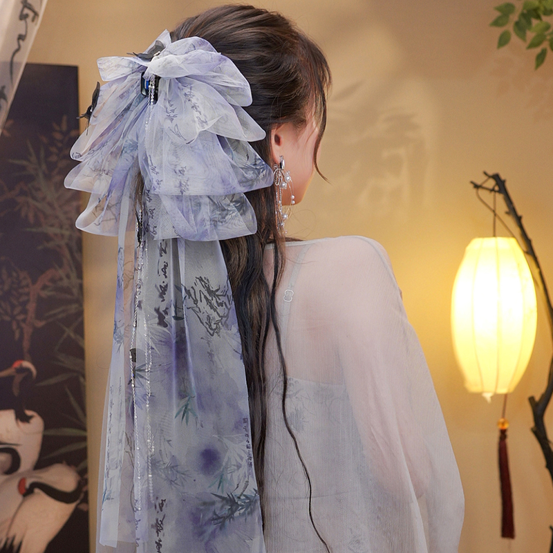 [水墨江南]马尾夹新中式氛围感发夹国风抓夹清冷蝴蝶流苏头饰发饰