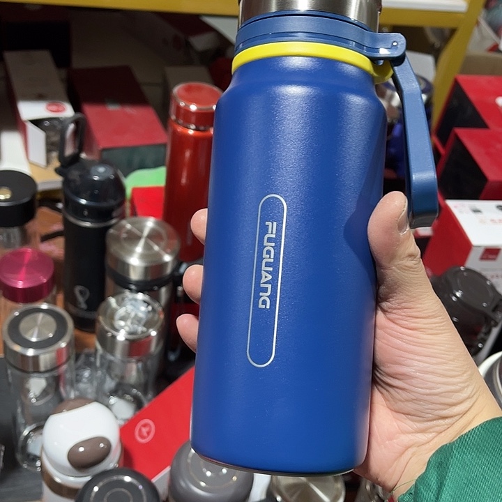 茶隔款玻璃富光保温杯蓝色