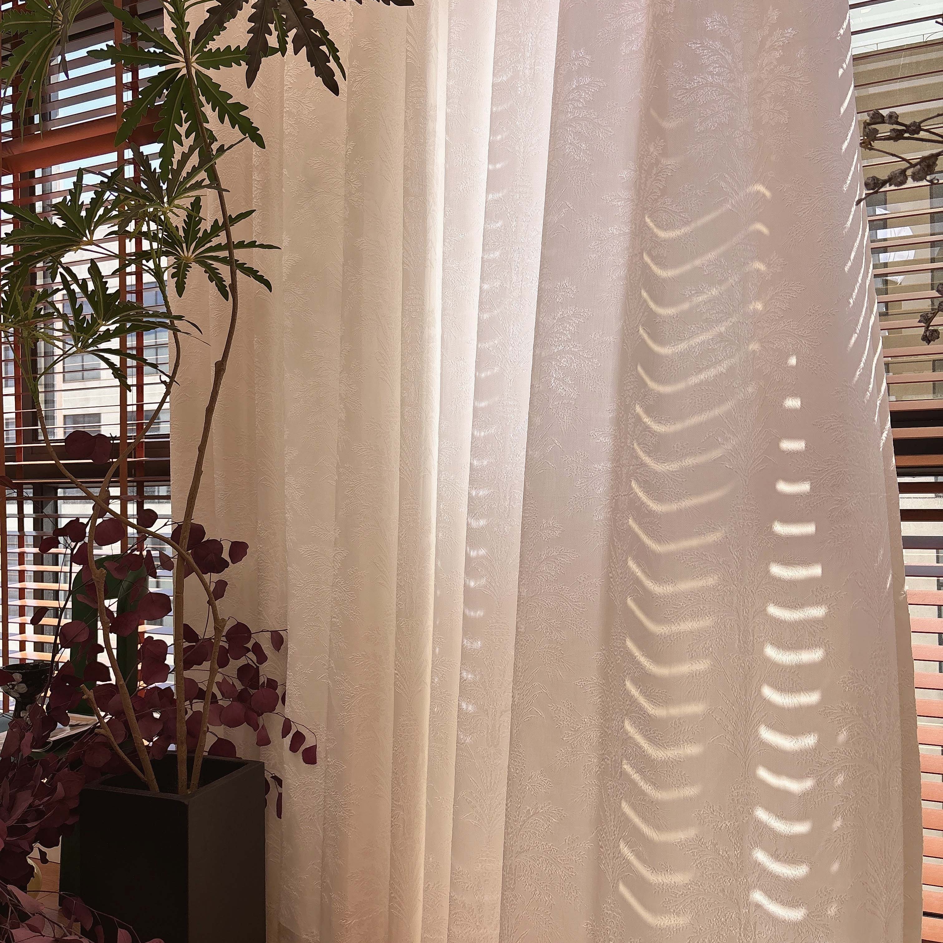 浮光掠影 法式复古风棉麻提花纱透光不透人立体刺绣定制纱帘