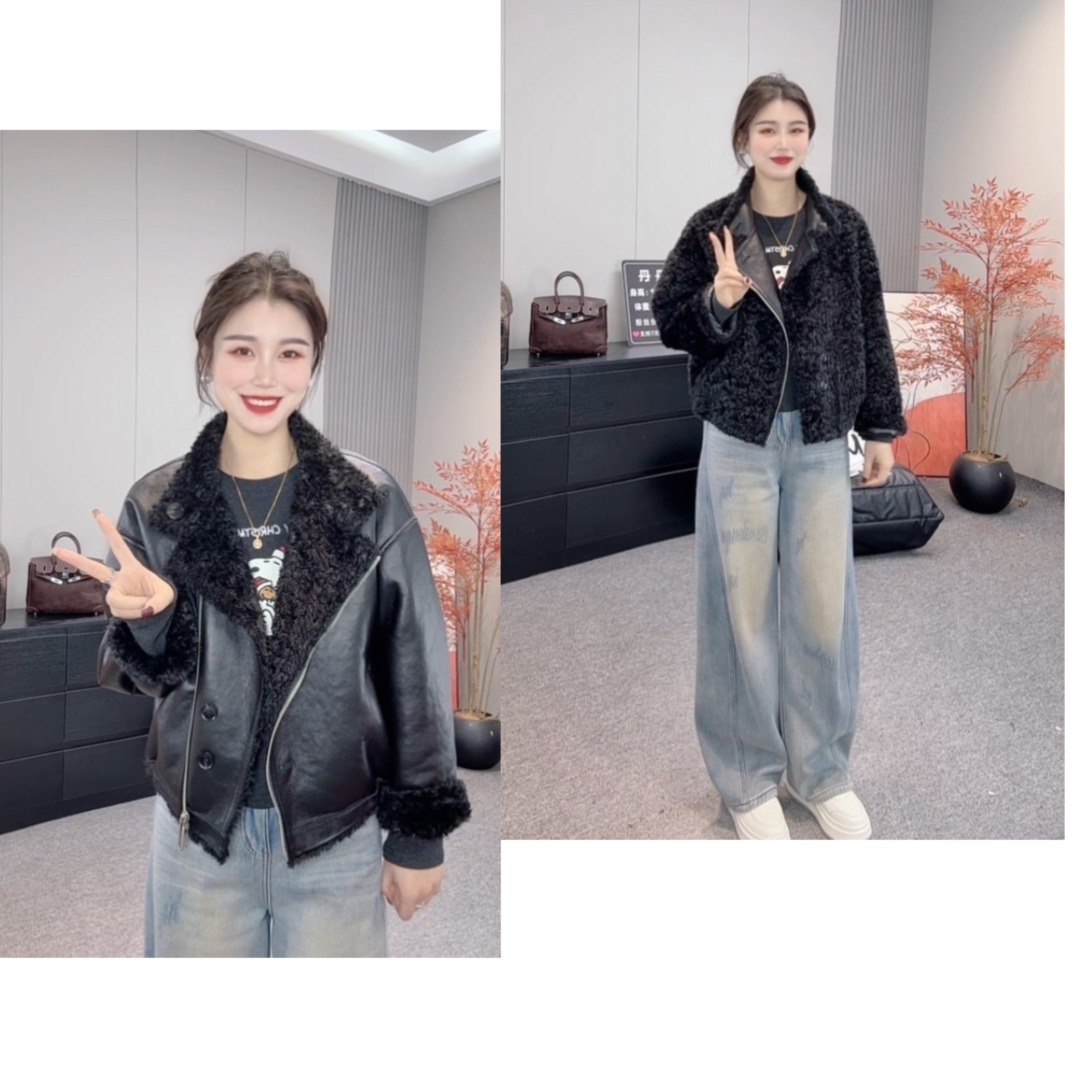 【唯美女装】两面穿～环保波斯卷皮常规版毛一体外套 