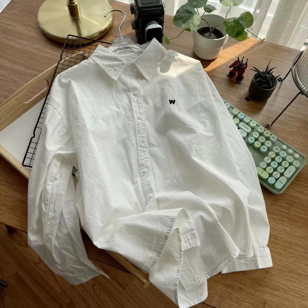 简约韩系长袖衬衫女2024秋季新款宽松显瘦设计感丁达尔穿搭上衣