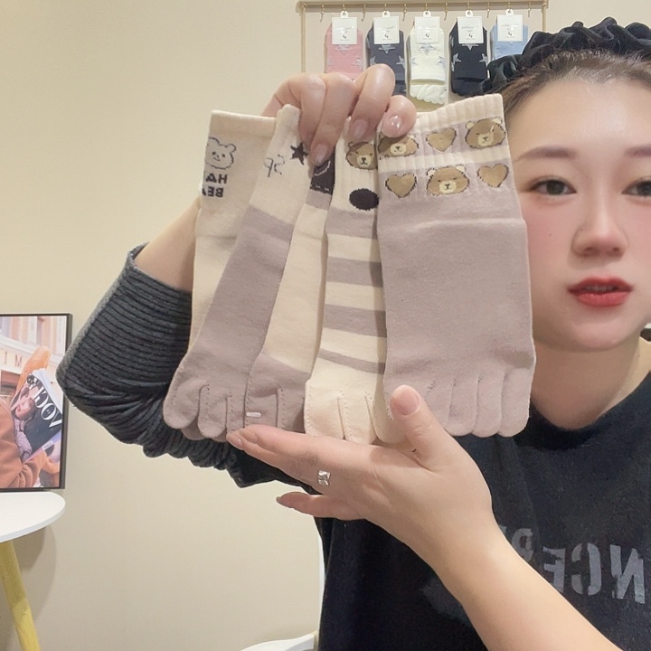 棉五双  小码34-37 女中筒咖色中