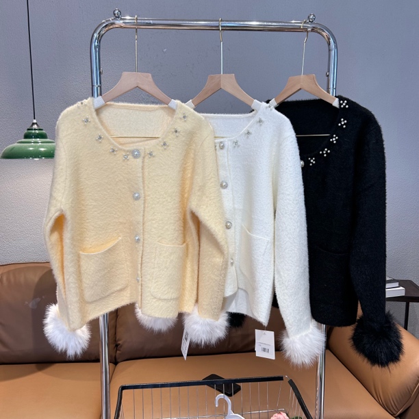 新疆包邮【C508】钉珠香风针织开衫-衣长55