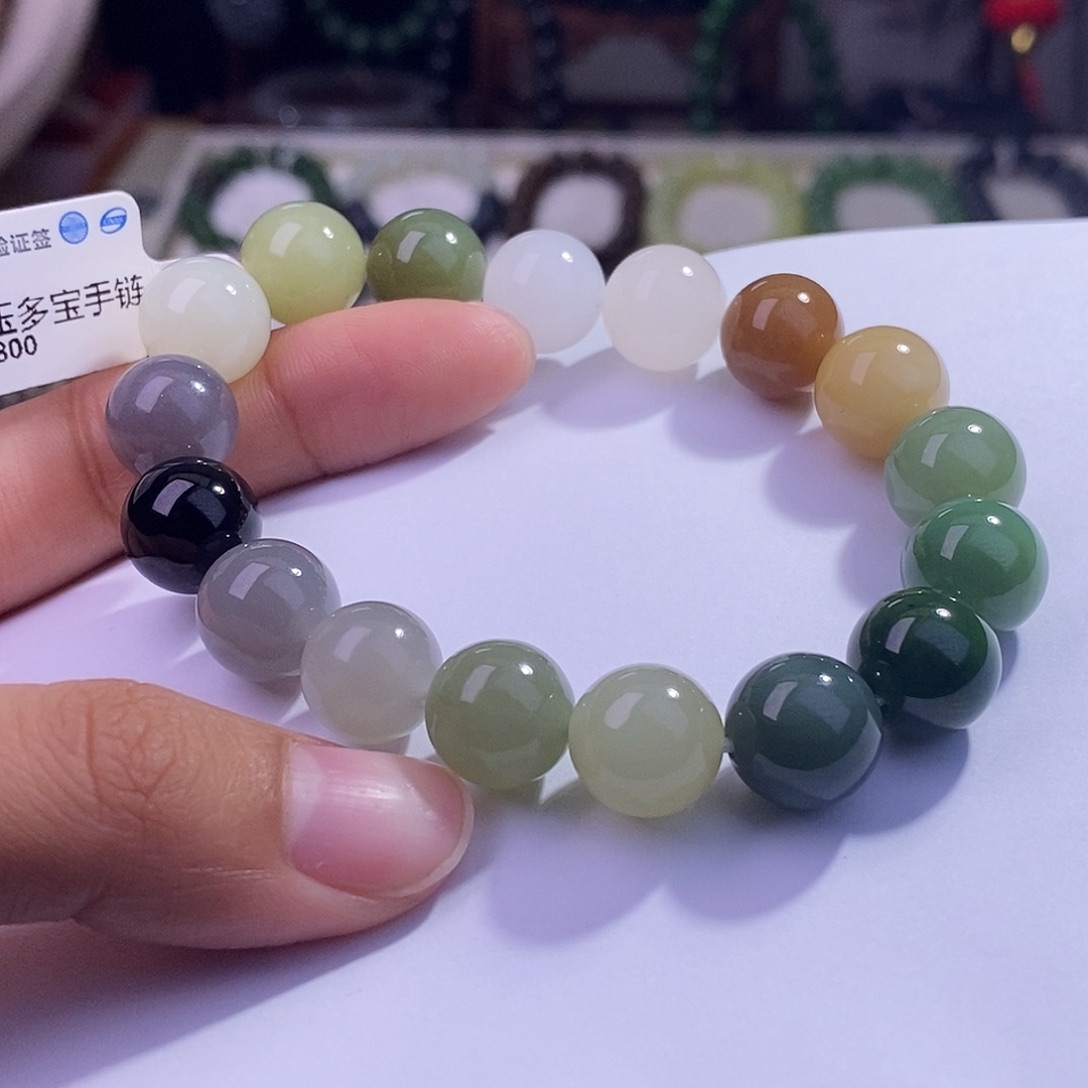 颈饰未镶嵌和田玉毕业级老坑料和田玉多宝手链12m