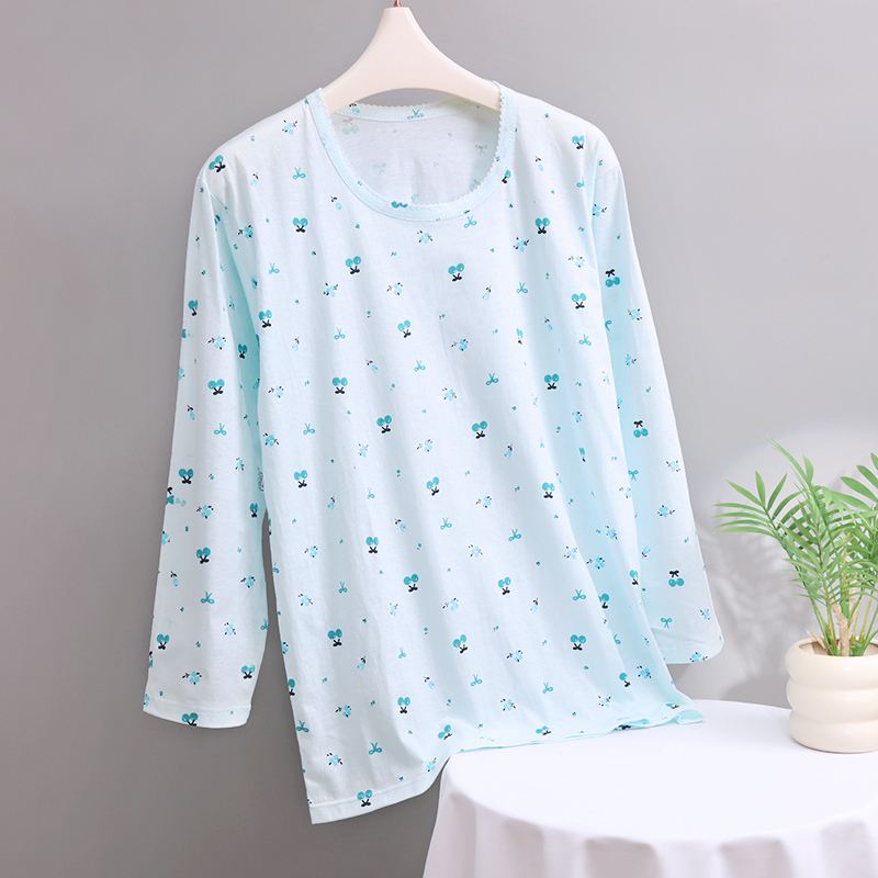 100%纯棉长袖睡衣汗衫春夏薄款秋衣全棉汗布中老年人宽松家居上衣