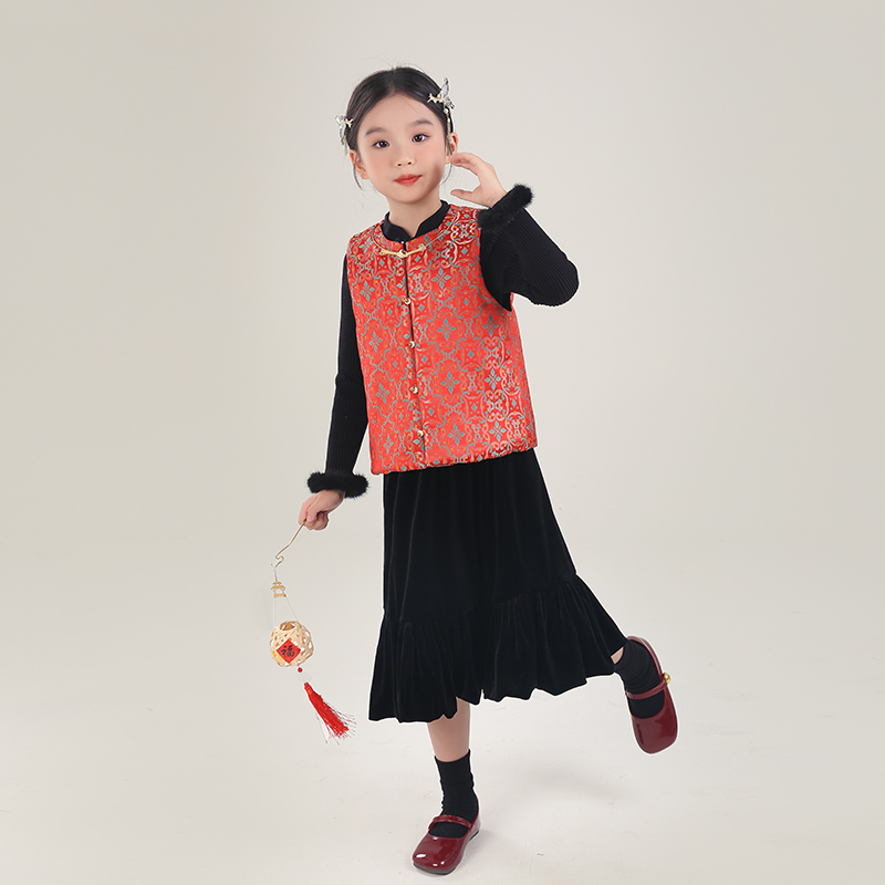 53403M汉服女童新中式马甲背心2025秋冬新款儿童国风拜年服上衣