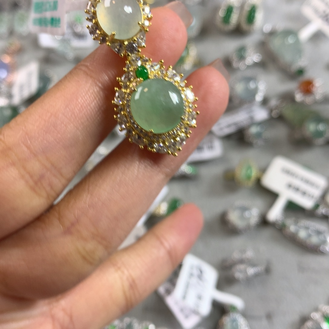 翡翠银S925镶嵌戒指吊坠