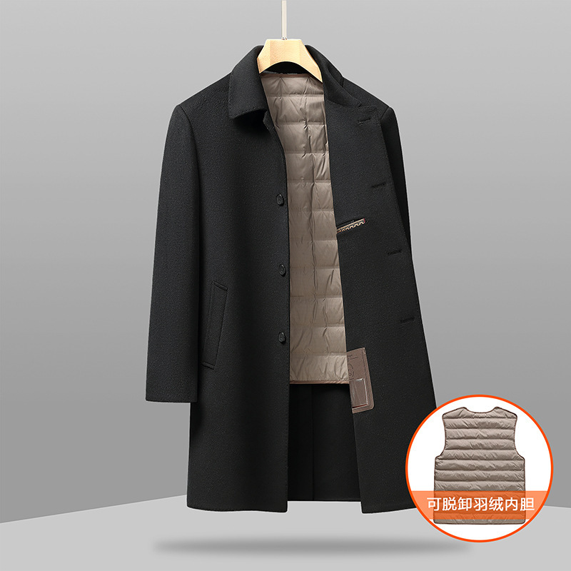 【大码男装外套】冬季加肥加大长款商务休闲可脱卸羊毛内胆长款大衣