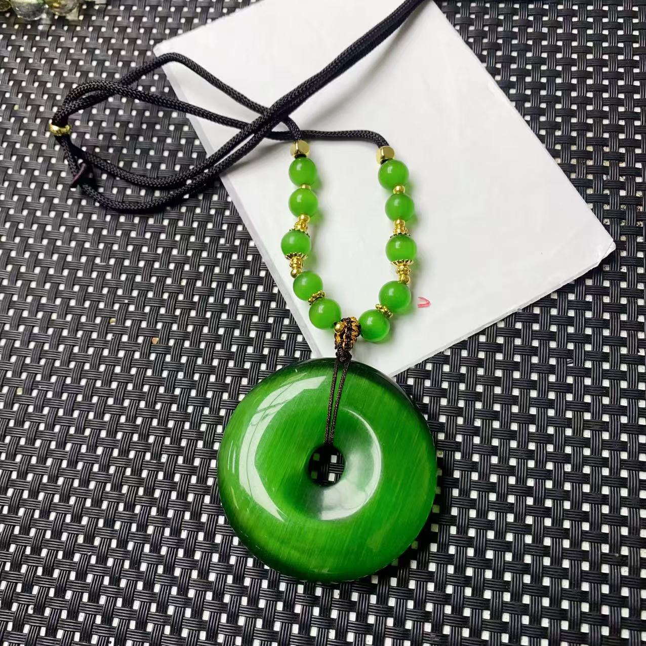 [石矿]A1555俄绿猫平安扣吊坠