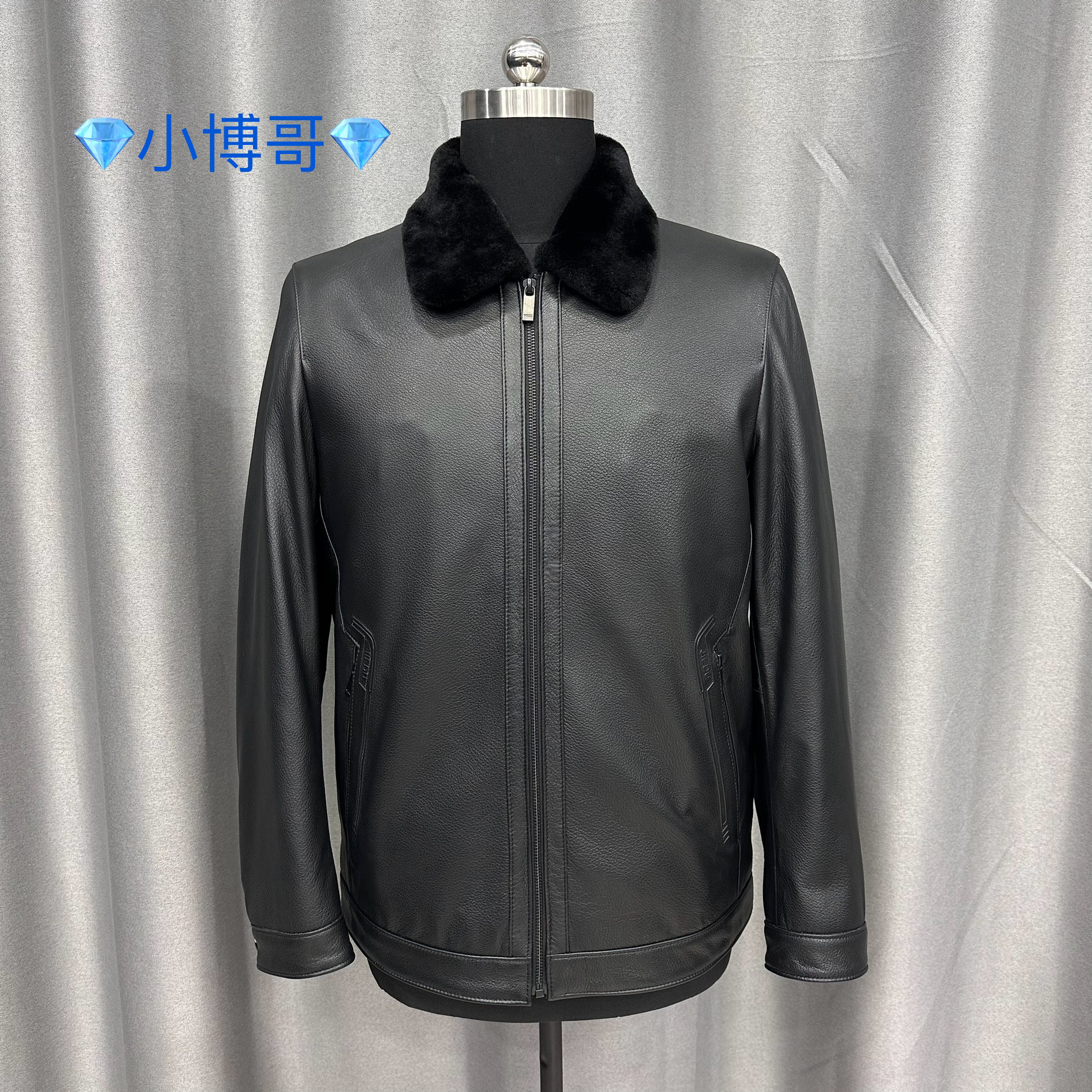 男士真皮头层牛皮羊羔毛皮毛一体内胆袖里兔毛翻领皮衣外套保暖冬
