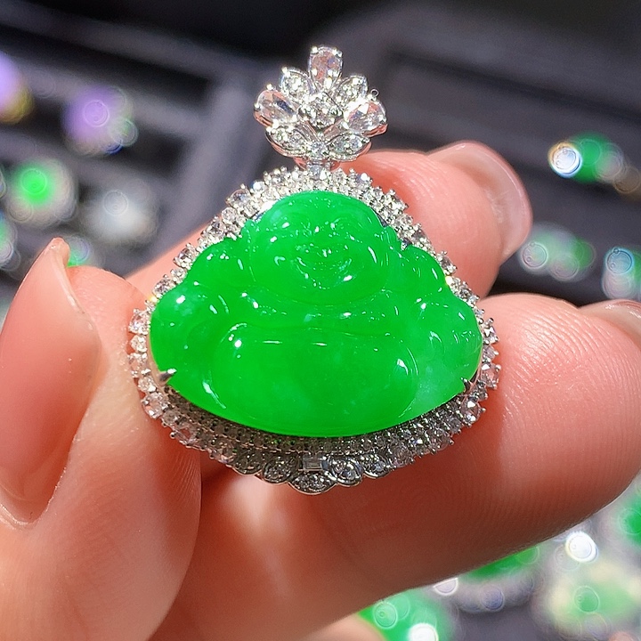 翡翠18K金镶嵌吊坠(不含链)