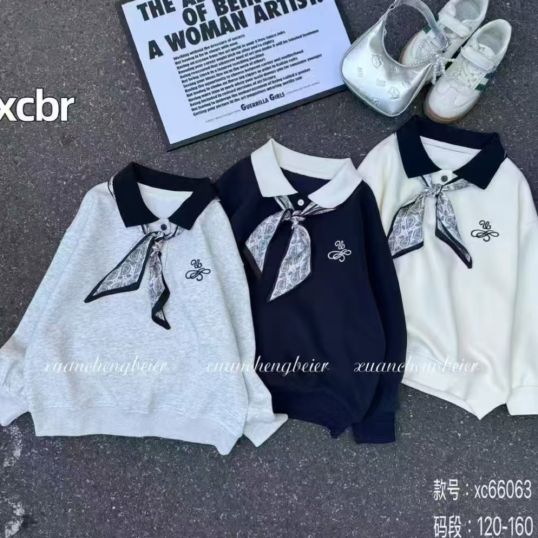 女童春秋款洋气套装2025新款中大童秋装韩版翻领卫衣