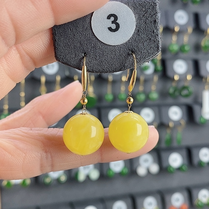 蜜蜡耳饰18K金镶嵌耳饰