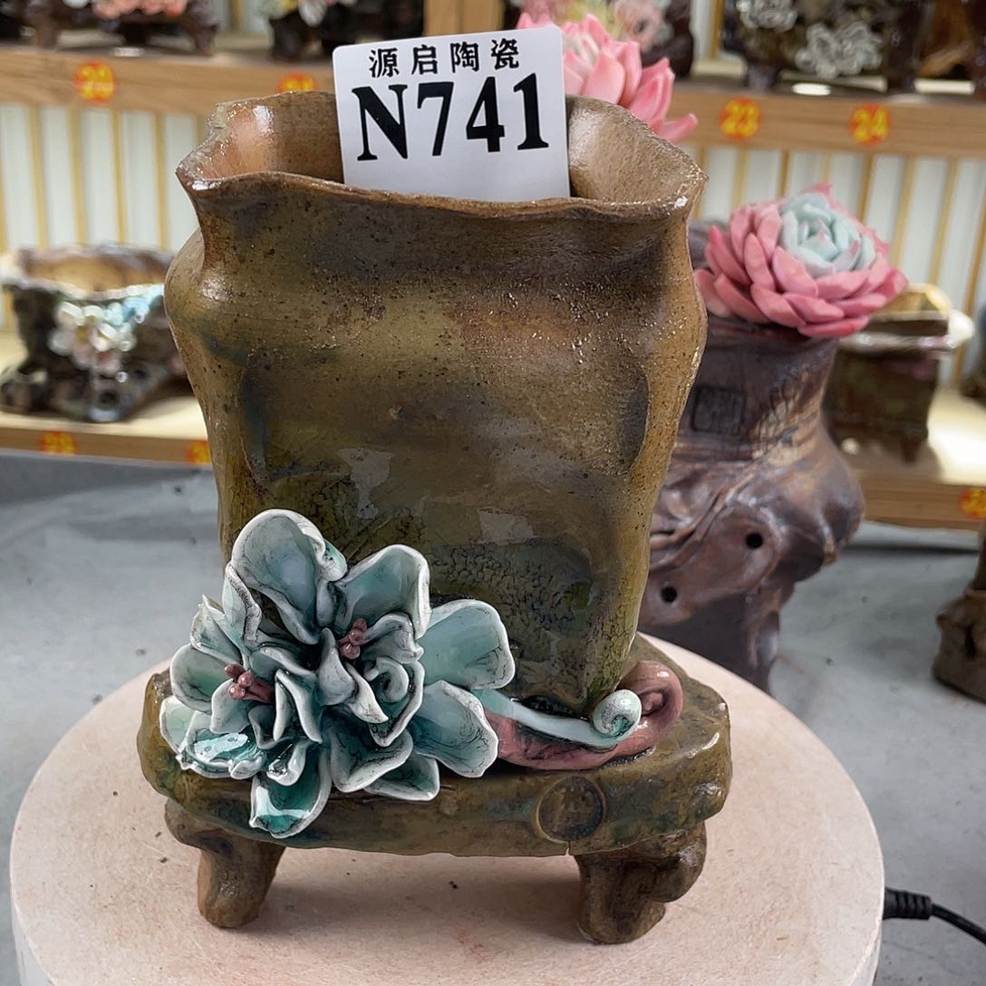 紫砂花盆景德镇陶瓷花盆741