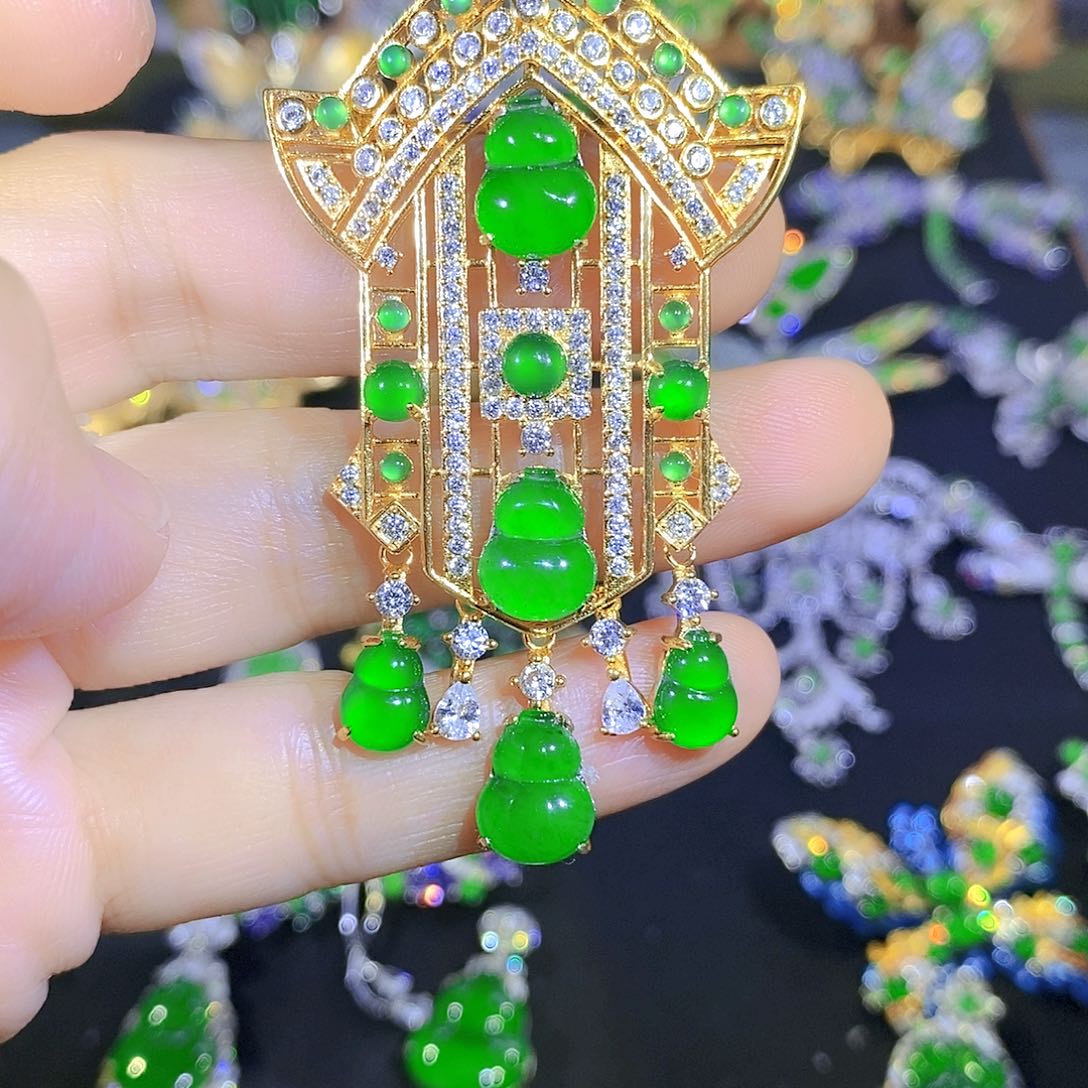 吊坠(不含链)银S925镶嵌翡翠