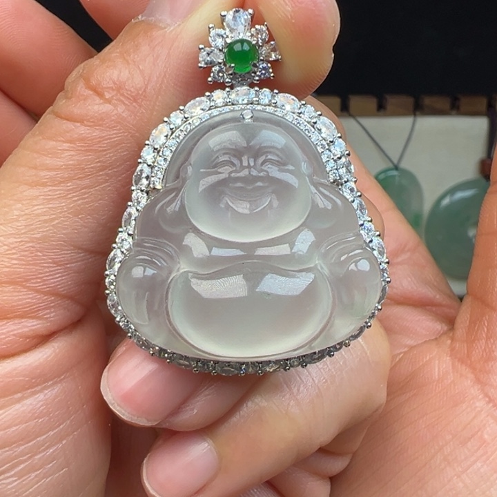 石英质玉银S925镀金镶嵌吊坠(不含链)