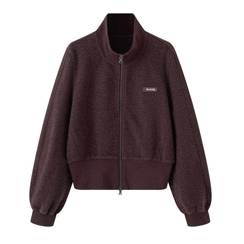 艾家商场同款2025冬新款休闲宽松长袖立领短外套女上衣AR104128