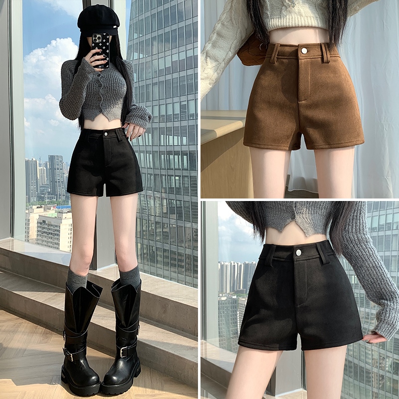2025秋冬新款鹿皮绒黑色包臀A字短裤高腰显瘦热裤外穿小个子女装