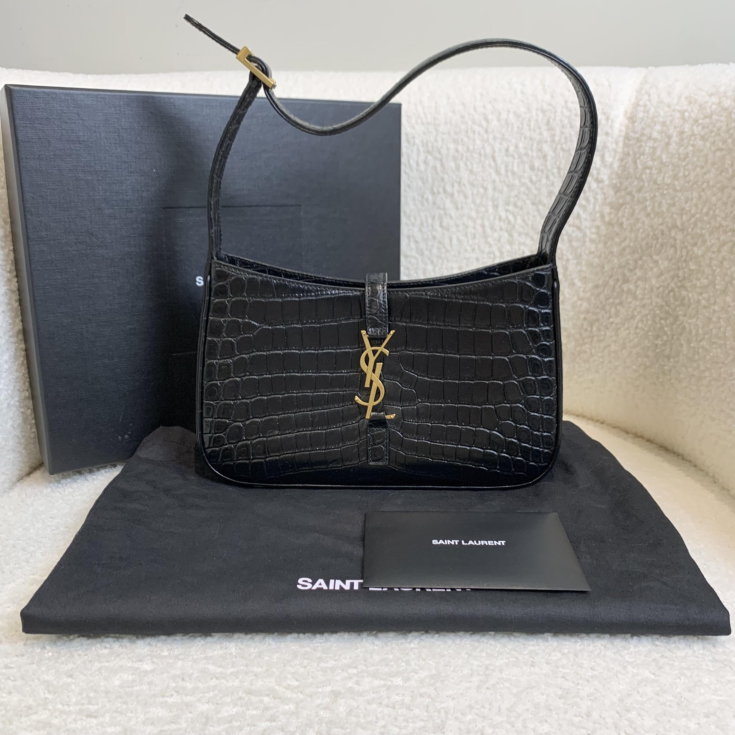 99新 YSL/圣罗兰 壹臻/中号  黑金压纹hobo包/59574005