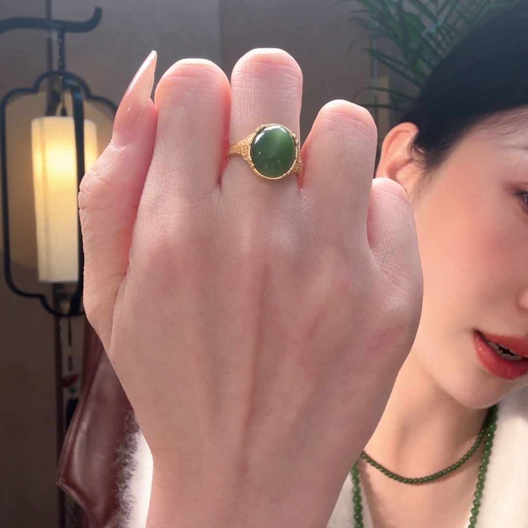 和田玉戒指银S925镶嵌