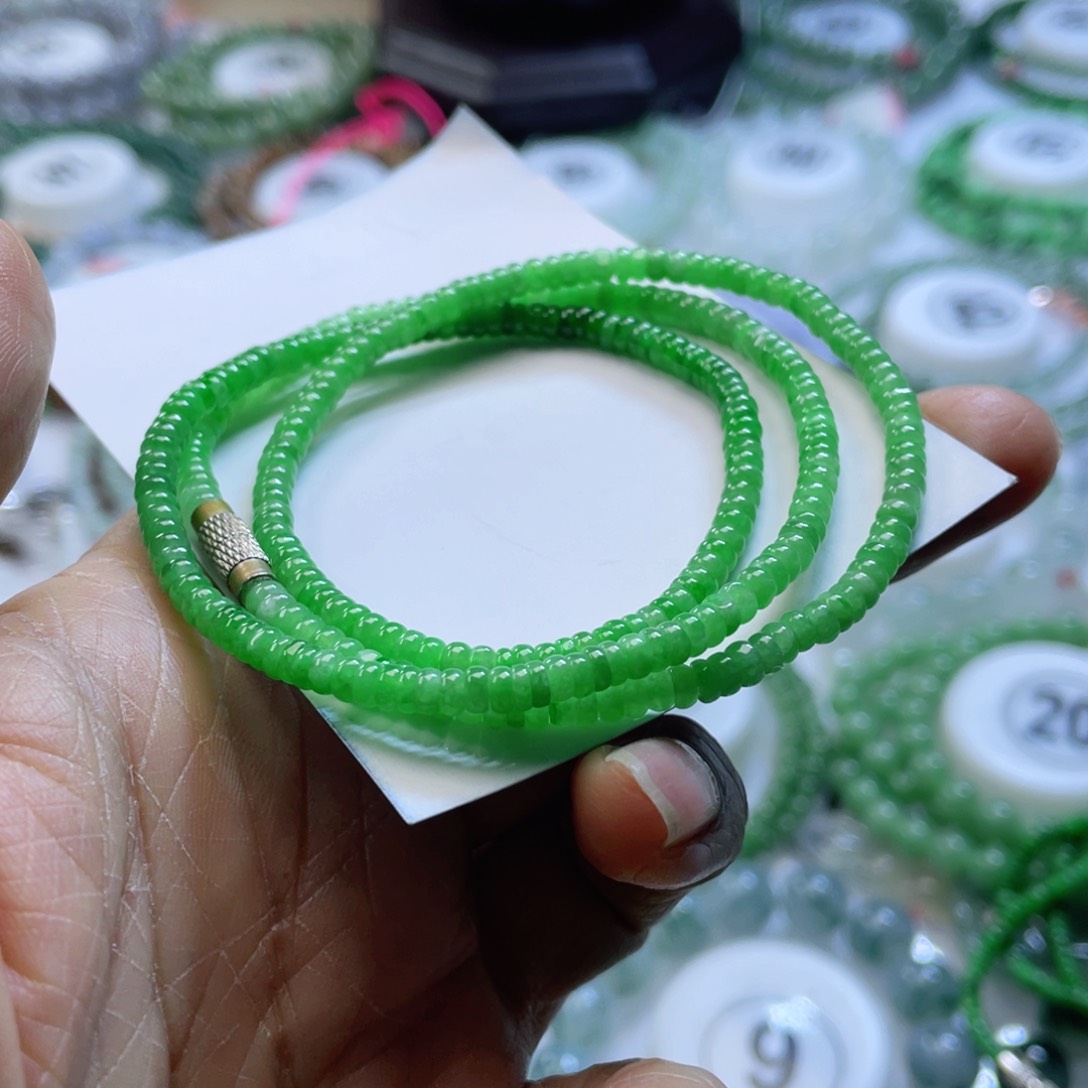 翡翠手链未镶嵌湖**阳天然翡翠项链3.5mm