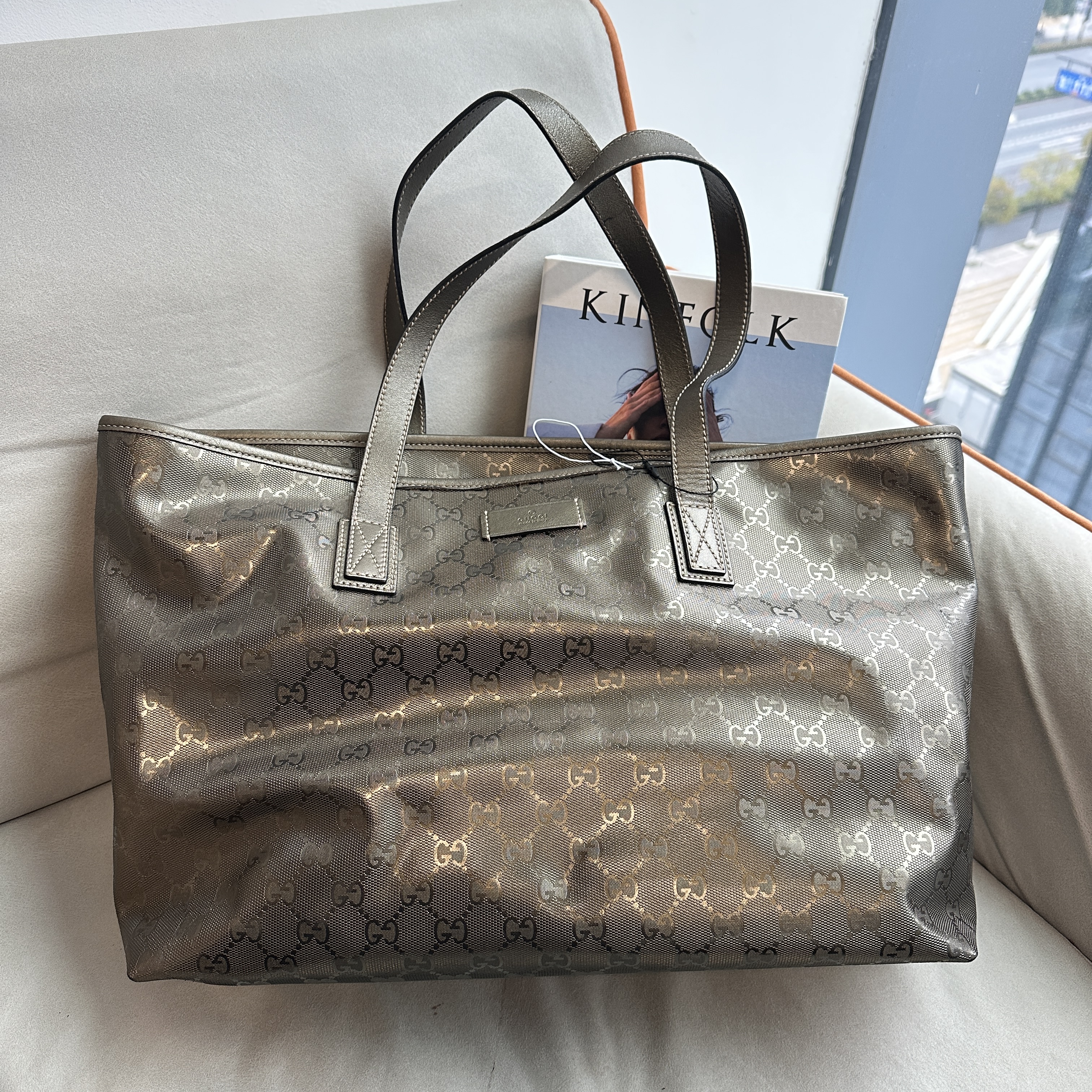 95新 GUCCI/古驰 水晶皮托特包金色 全原95新