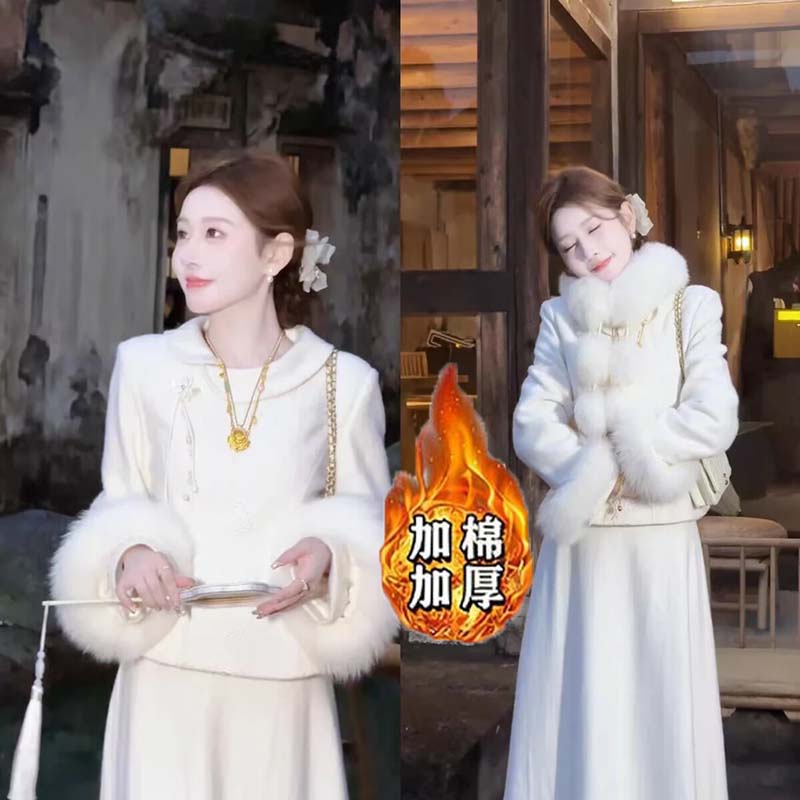 【加棉加厚】【两件套】新中式新款外套半身裙女国风套装JT0250