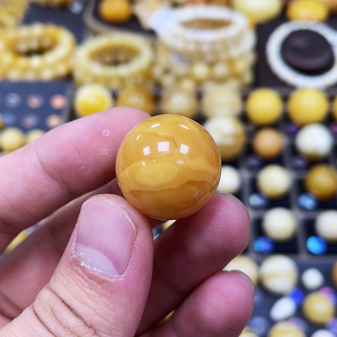 蜜蜡珠宝奇石未镶嵌21.2+mm橘紅氧化款｜圆珠·段掌柜