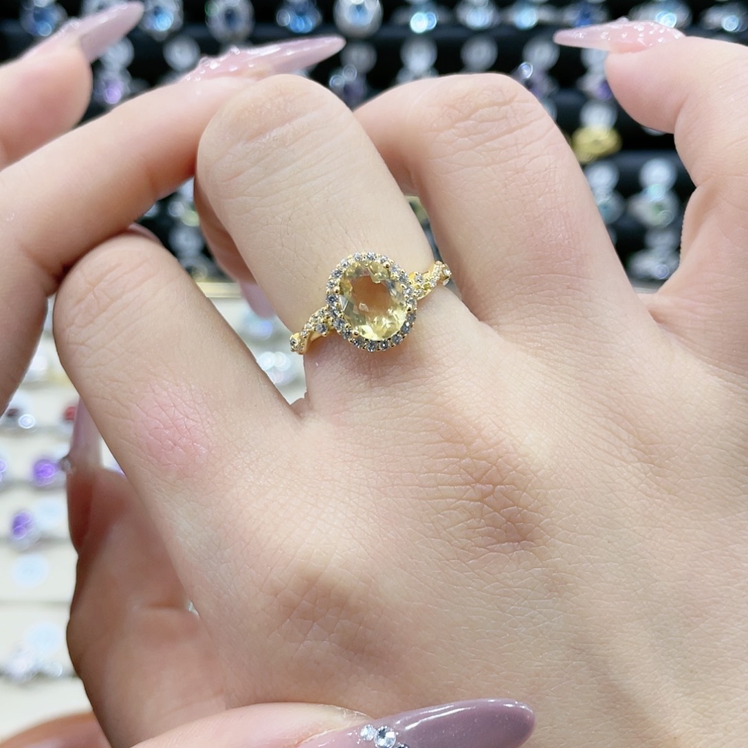 黄晶戒指银S925镶嵌戒指